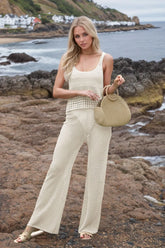 Hollow Out Round Neck Top and Pants Sweater Cover Up Set